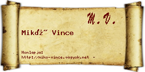 Mikó Vince névjegykártya