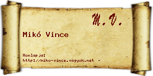 Mikó Vince névjegykártya